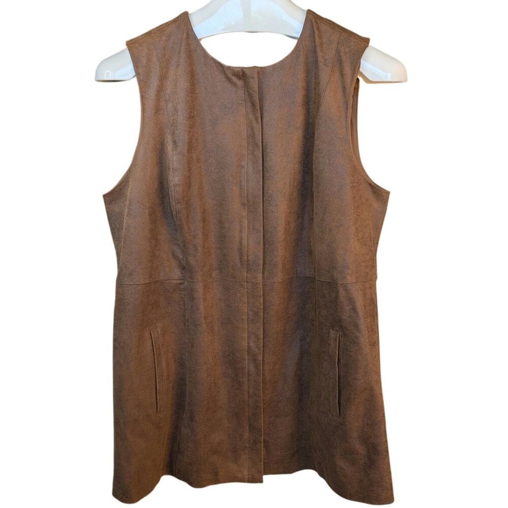 Chico's Faux Suede Longline Zip-Front Sleeveless Vest Jacket Size 2 (US 12/14)